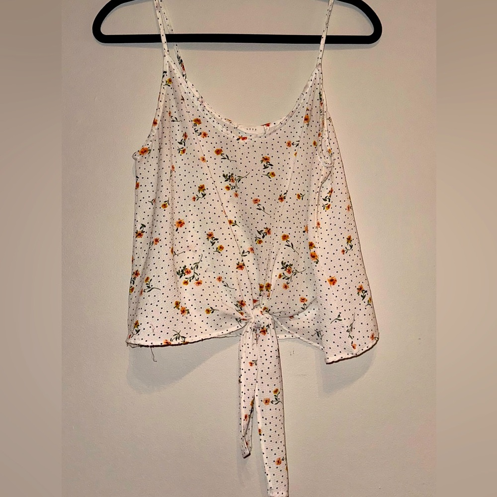 Lush Spaghetti Strap White Floral Tie Tank Top Size M